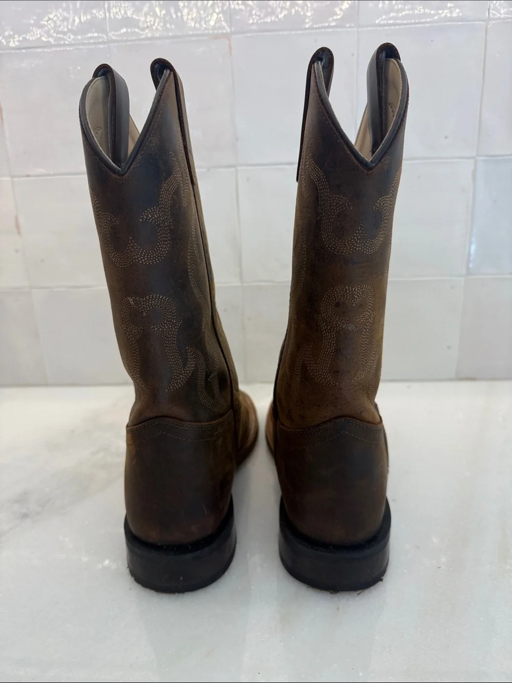Kids Brown Western Pull-On Cowboy Boots